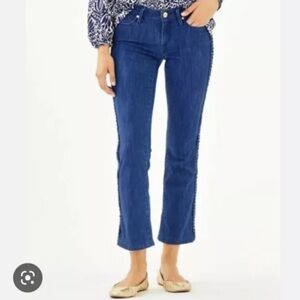 Lilly Pulitzer South Ocean Crop Flare Braid Detail Jeans Sz 0